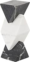 Deco79 Modern Marble Geometric Stacked Pyramid Sculpture - White Diamond Center Home Decor Statue, 4x4x10 Inches