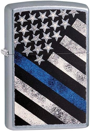 Zippo Encendedor: bandera de policía, línea azul delgada - Street Chrome 81180