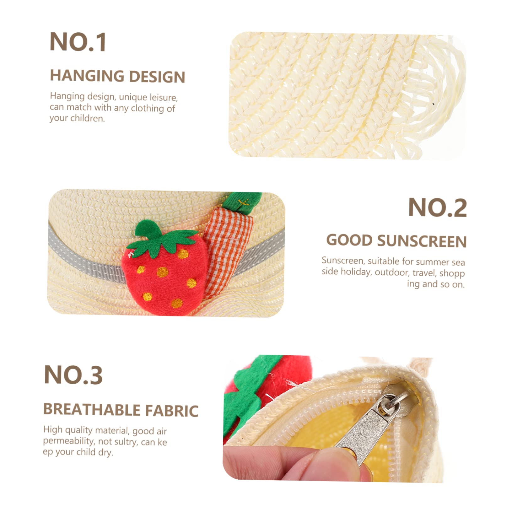 Sombrero de Paja para Niños 1 Set, Paja Beige, Estilo Lovely | Bolsa de Paja para Niños, Decoraciones de Zanahoria y Fresa, Celebracion Verano, para Viajar y Trabajar