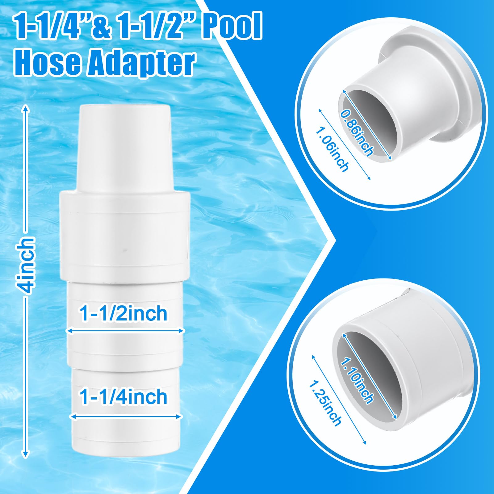 Kit de 8 adaptadores de manguera de piscina, acoplamiento de conector de manguera de 1-1/4 pulgadas o 1-1/2 pulgadas y adaptador de manguera B 11238, abrazadera de manguera de acero