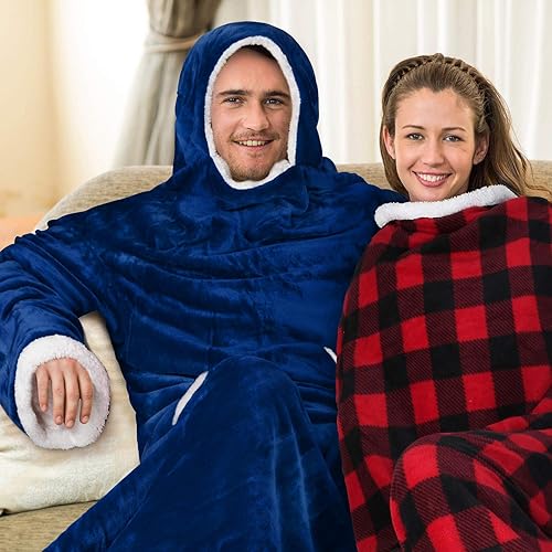 Miniatura 4 de Tirrinia - Capa de manta de sherpa para adultos, muy suave, cómoda y cálida con mangas, para ver TV, para descansar en el sofá, de 72 x 55 pulgadas