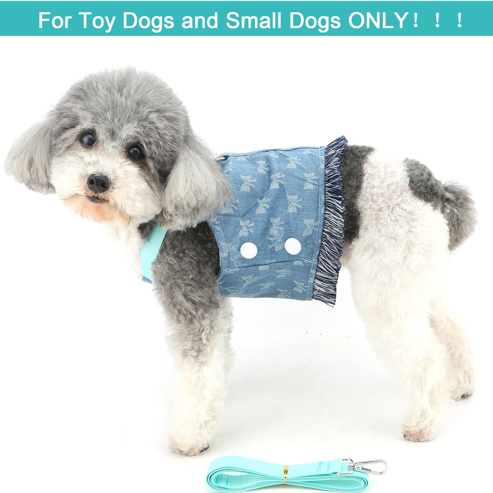 Zunea Denim Dog Dresses Harnesses and Leash Set for Small Dogs Cute Bowknot Puppy Girl Vest Harness No Pull Soft Jean Chihuahua Toy Poodle Jacket Clothes Pet Apparel for Doggy Yorkie Lightblue L