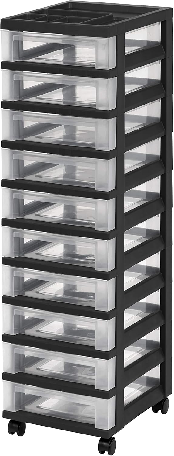 IRIS USA MC Plastic Storage Drawer, Rolling Cart with Organizer Top, 6, Black: Home & Kitchen