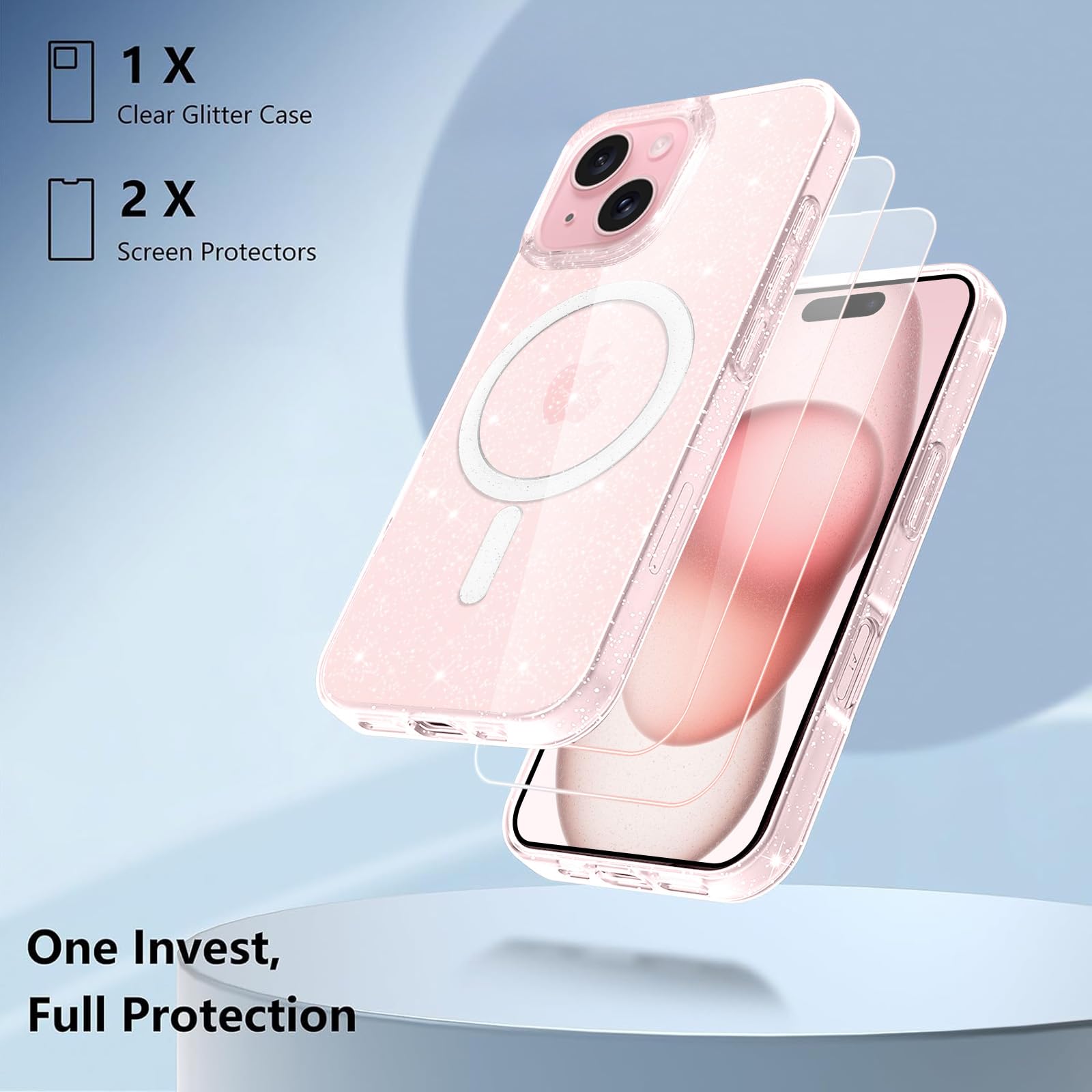 Custodia per Iphone 15 PRO Max Glitter Trasparente Ragazze Donne