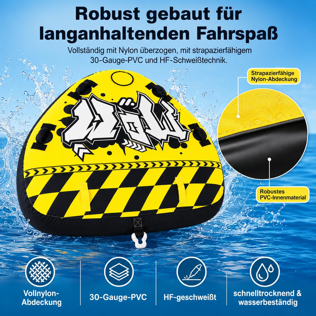 Aufblasbares Schlauchboot für 1-2 Personen – Robustes Freizeitboot mit vorderem Schlepppunkt