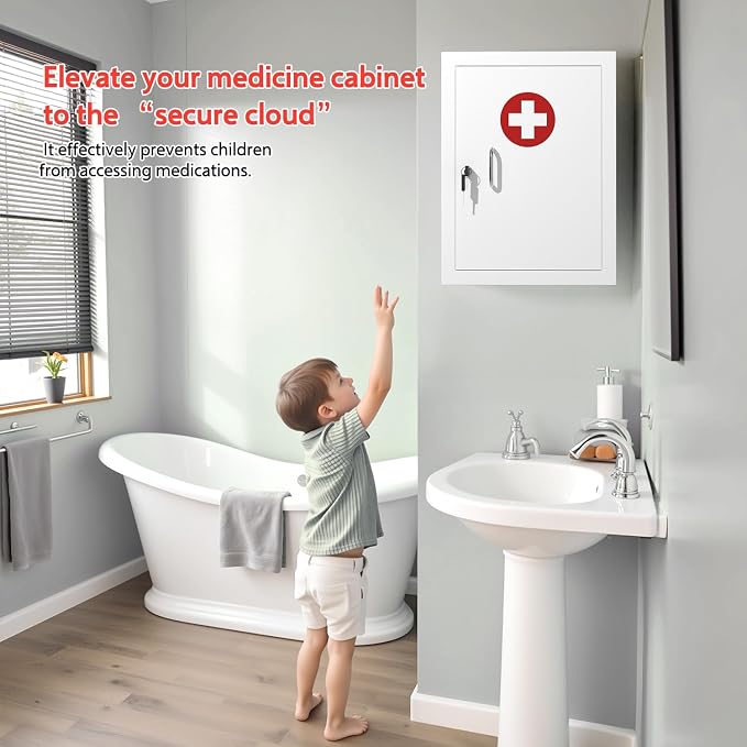 Botiquín metálico con cerradura y montaje en pared blanco miniatura 7
