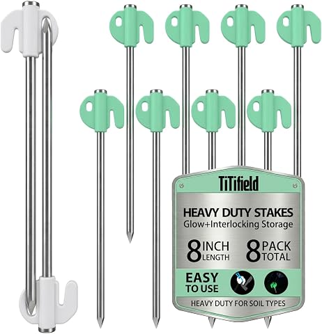 Heavy Duty Tent Stakes, 8 Pcs 3 Gauge (6mm) 8 Inch Galvan...