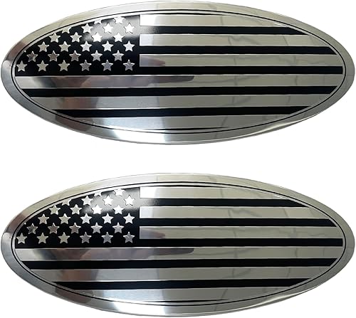 2 piezas de repuesto de 9.5 pulgadas para Ford F150 Emblema Overlay Rejilla DelanteraPuerta Trasera de Aluminio Oval Bandera Americana Insignia para