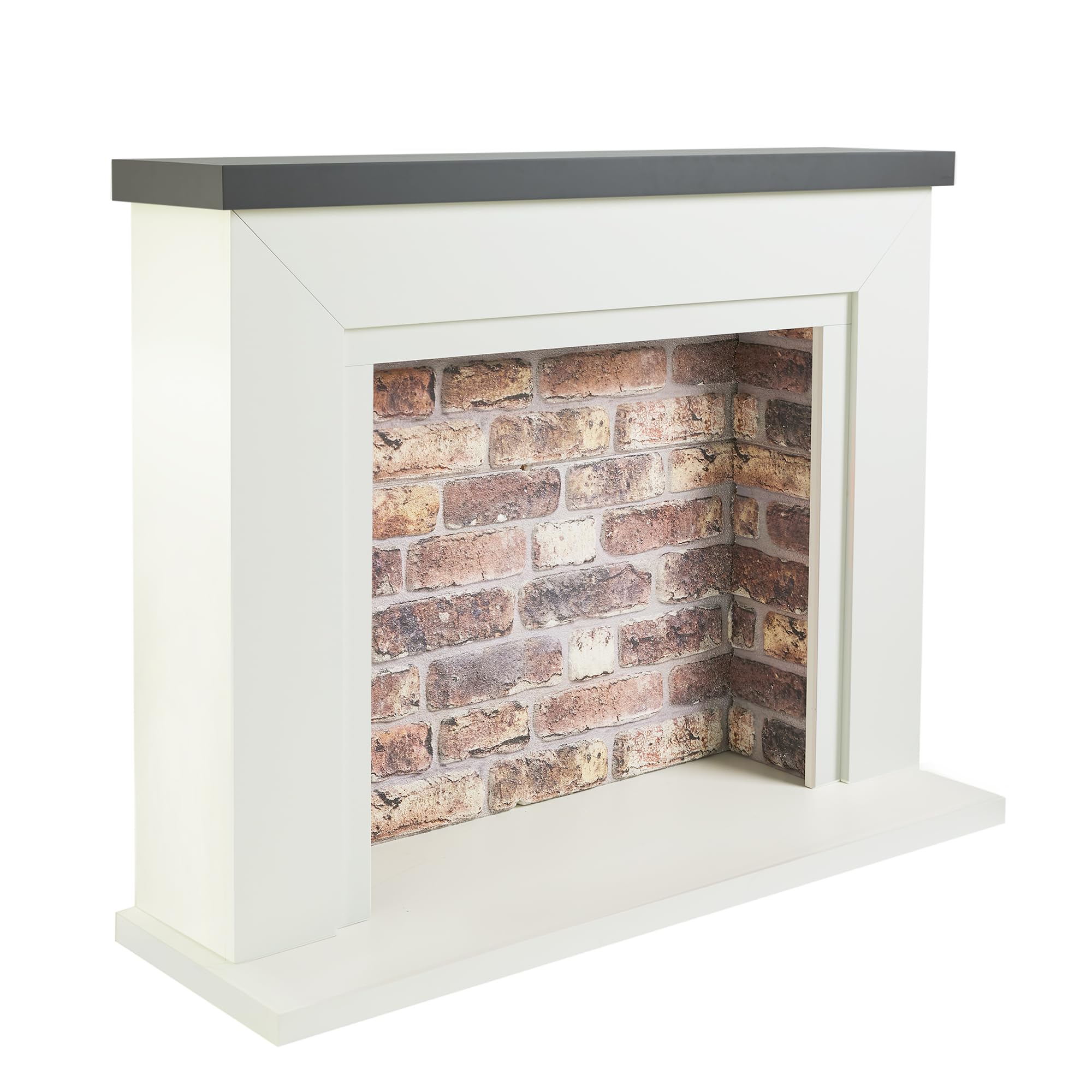 Endeavour Fires And Fireplaces Grey Top/Rustic Brick Endeavour Fires Farlington 48’’ Off White Fireplace Surround With A 3D Brick Effect Back ()
