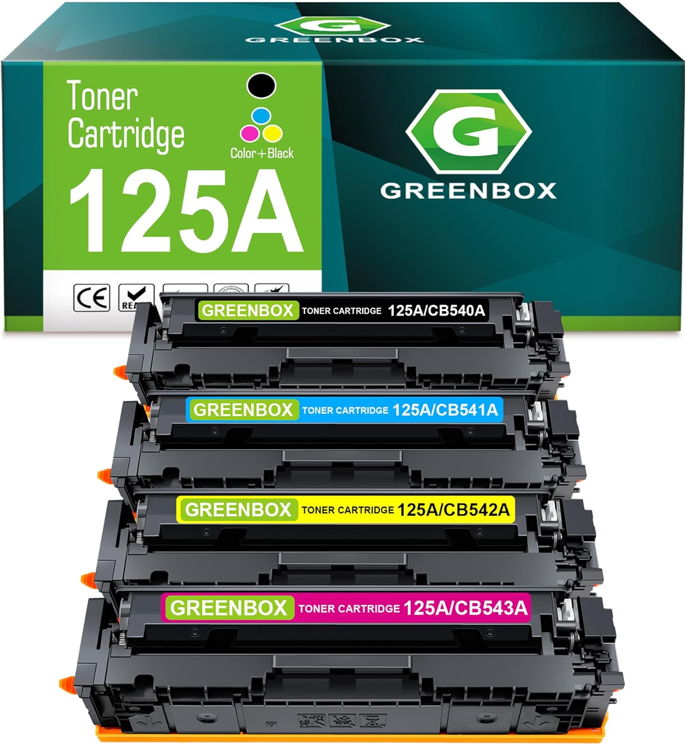 GREENBOX 125A Toner Cartridges Set (4-Pack, K/C/Y/M) Replacement for HP 125A CB540A CB541A CB542A CB543A Toner Cartridge for Color Laser CM1312 MFP CM1312nfi CP1215 CP1515n CP1518ni Printer
