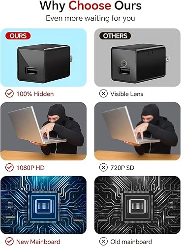 Miniatura 3 de yvn Cargador de cámara, cámara de seguridad para el hogar de 64 GB, cámara oculta, 1080P HD, no necesita Wi-Fi, cámara con detección de movimiento