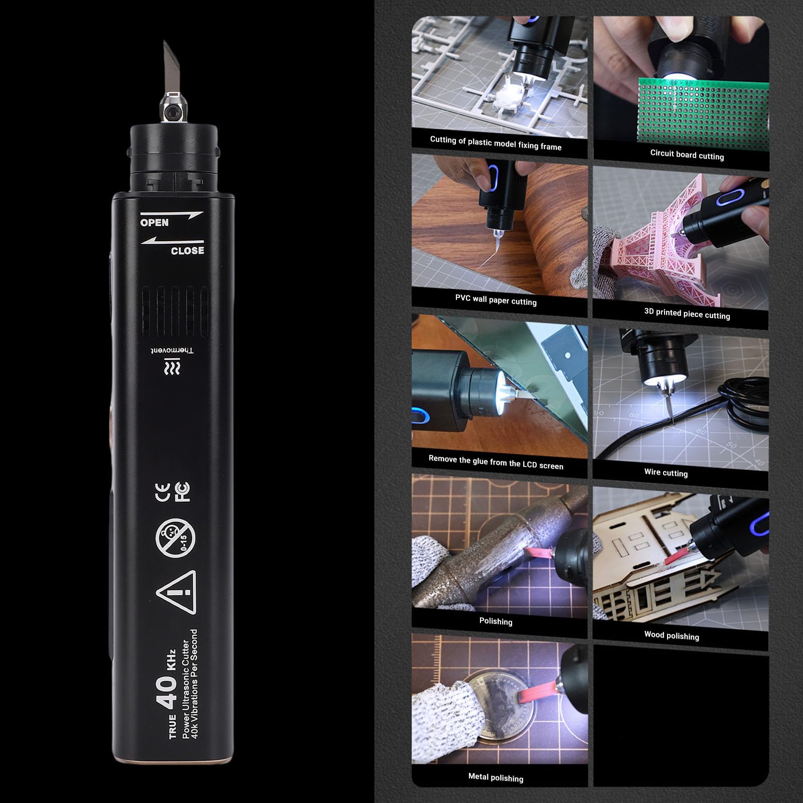 Jiawu Coltello da Taglio Ad Ultrasuoni, Coltello Sonico Cablato de 40KHz con 70 Lame di Ricambio, Strumento di Sbavatura da Taglio per Modelli Stampati in 3D, Pelle, Legno, Plastica (Taglio ad