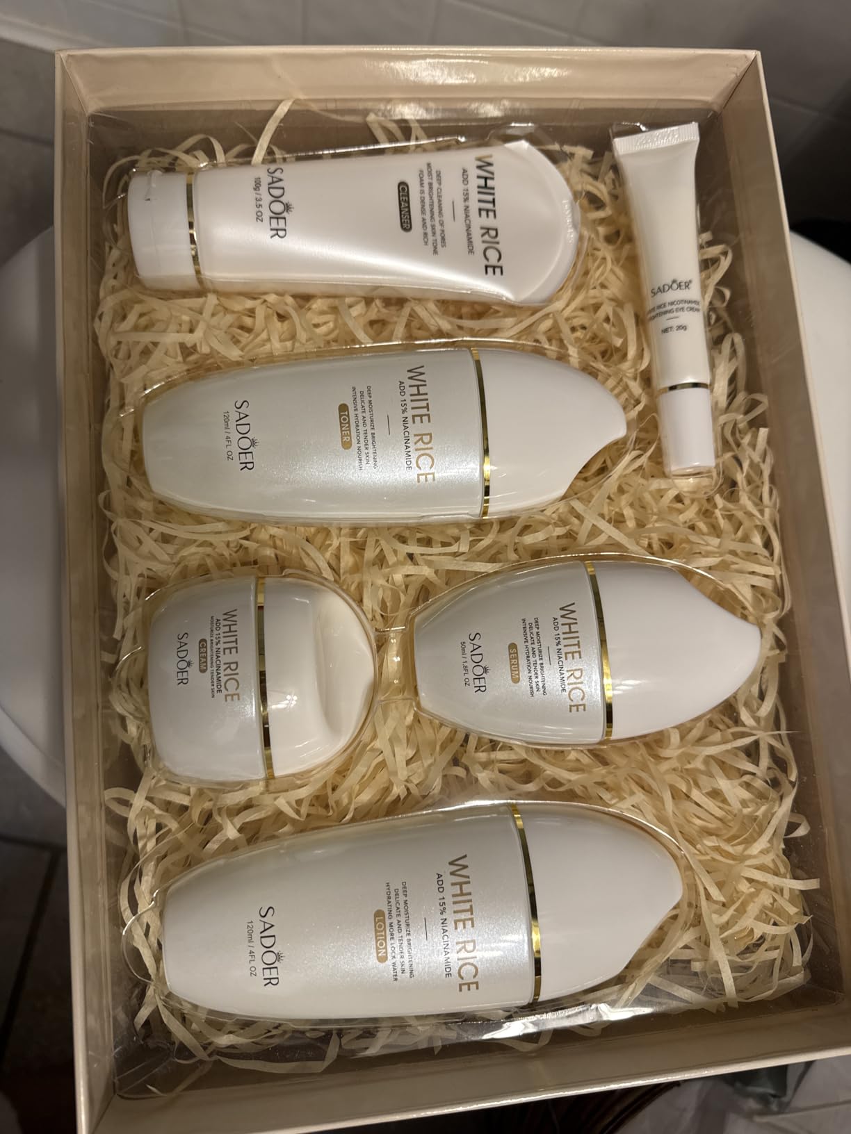 DailyBrio FOR SADOER Rice Niacinamide Skincare Set - 6 Piece Firming Skincare Kit with Cleanser, Toner, Lotion, Eye Cream, Face Cream & Serum for Daily Facial Care