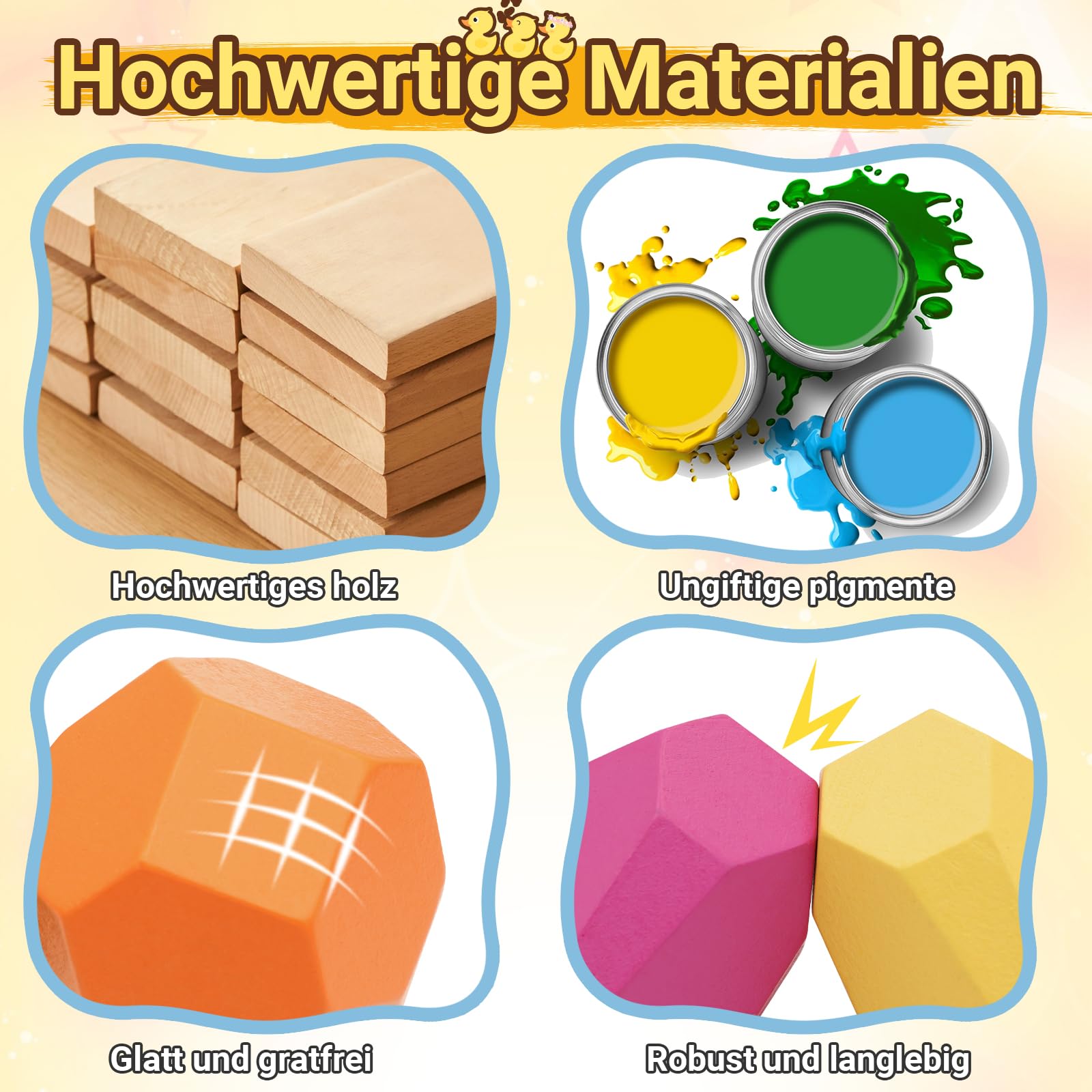 RunHero 39 Stück Stapelsteine Balanciersteine Montessori Holz Bauklötze Spielzeug für Kinder Stapelturm Grimms Holzbausteine Stapelsteine Motorikspielzeug Geschenk für Baby ab 3+ Jahr