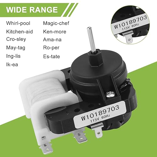 Miniatura 2 de Actualizado AMI PARTS W10189703 - Motor de ventilador evaporador para refrigeradores Whirl-Pool Ken-More - Reemplaza WPW10189703, AP6016598,