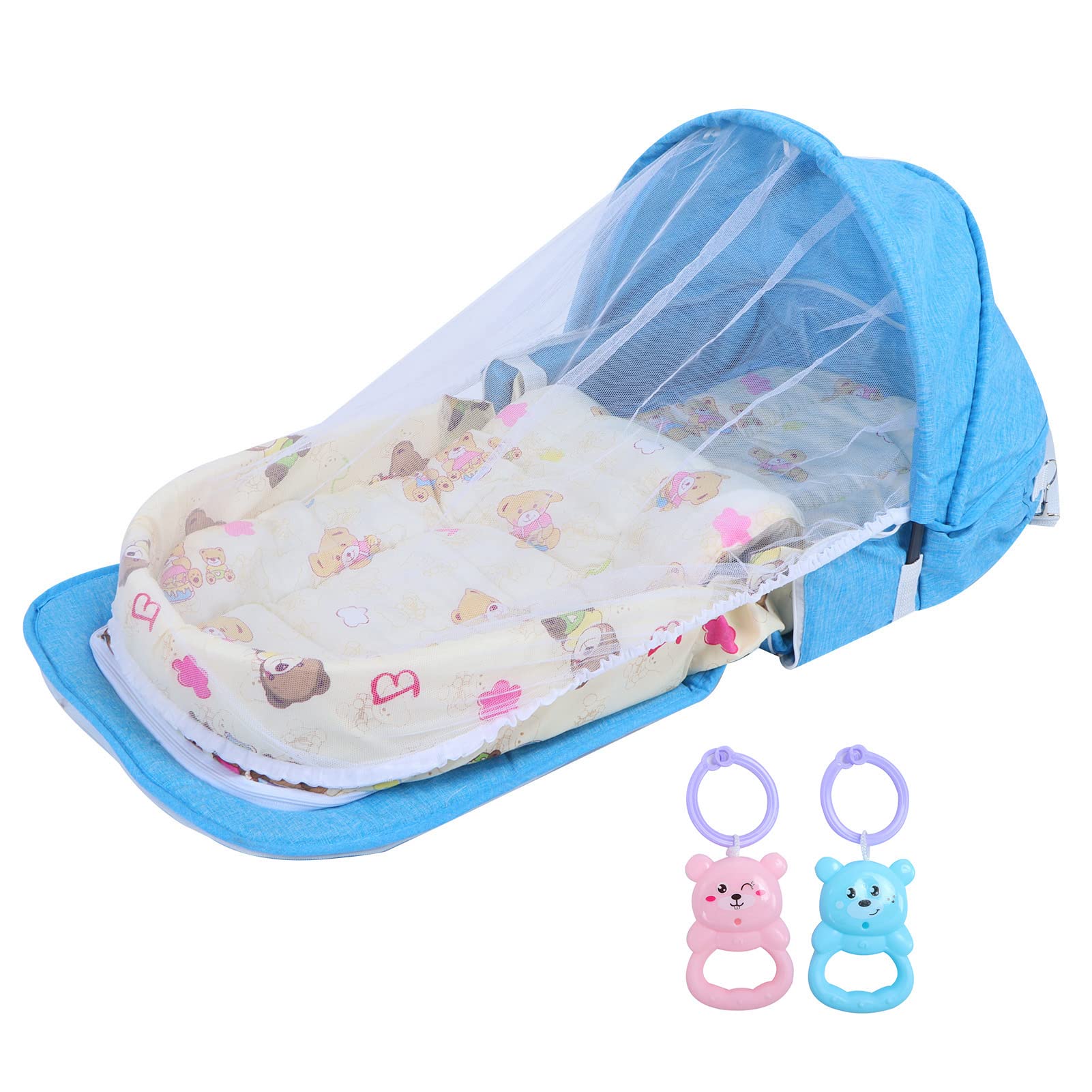 Lit b é b Multifonctionnel Anti - moustiques Pliable et Portable avec Jouet (Bleu)