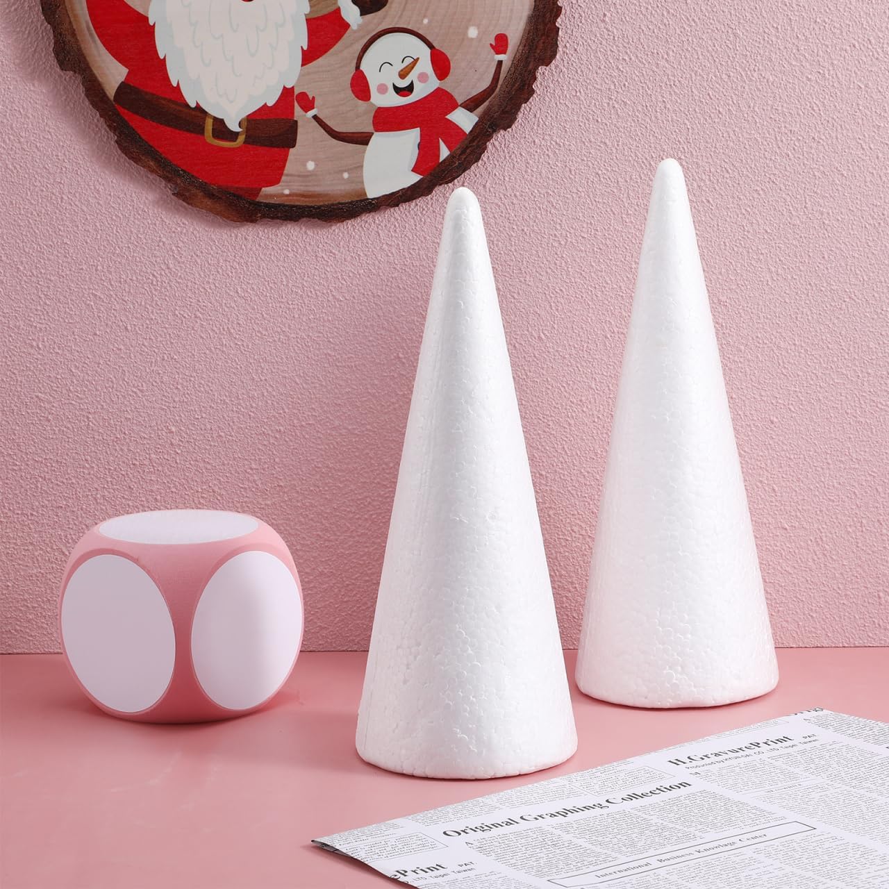 Hemoton 2Pcs White Craft Foam Cones,Polystyrene Foam Cones for DIY Crafts,Christmas Tree RightCircularCone Decor,Handmade Party Decoration for Christmas Weddings Birthdays