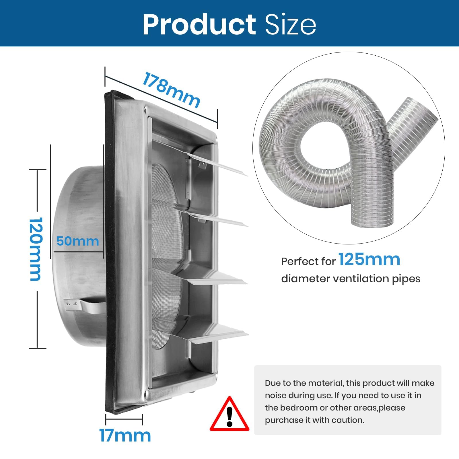 Nedco ventilatierooster, rvs 304, type Eco , spie, met vaste lamellen en terugslagklep, 125 mm