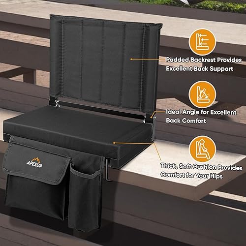 Miniatura 8 de APEXUP Asientos de estadio con soporte trasero, asiento portátil para gradas con bolsillo grande y soporte para tazas, silla ancha para estadio para
