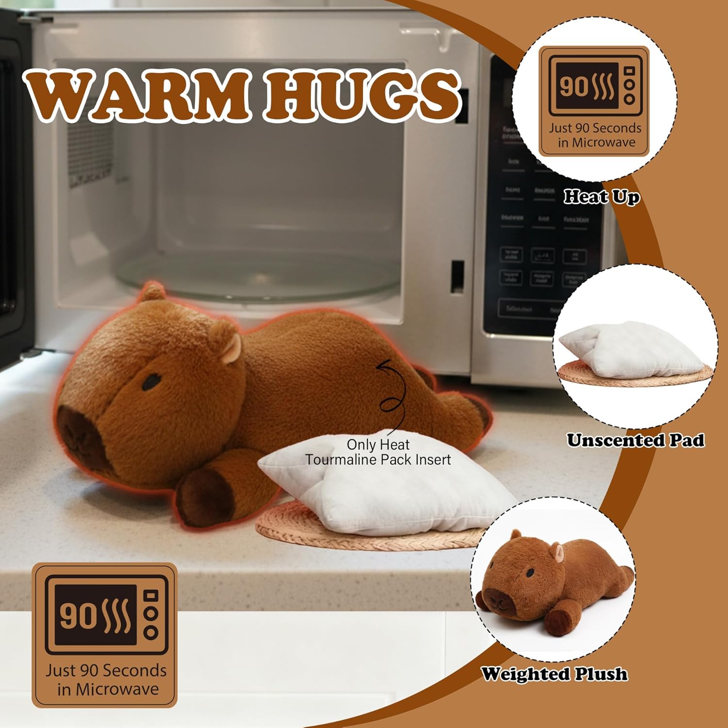 Weighted Heating Capybara Stuffed Animal - 2.2lb Weighted Heated Stuffed Animals 17in Microwave Warmth Hugs Capybara Plush Unscented Heatable & Coolable Pads for Kids Girl Adult
