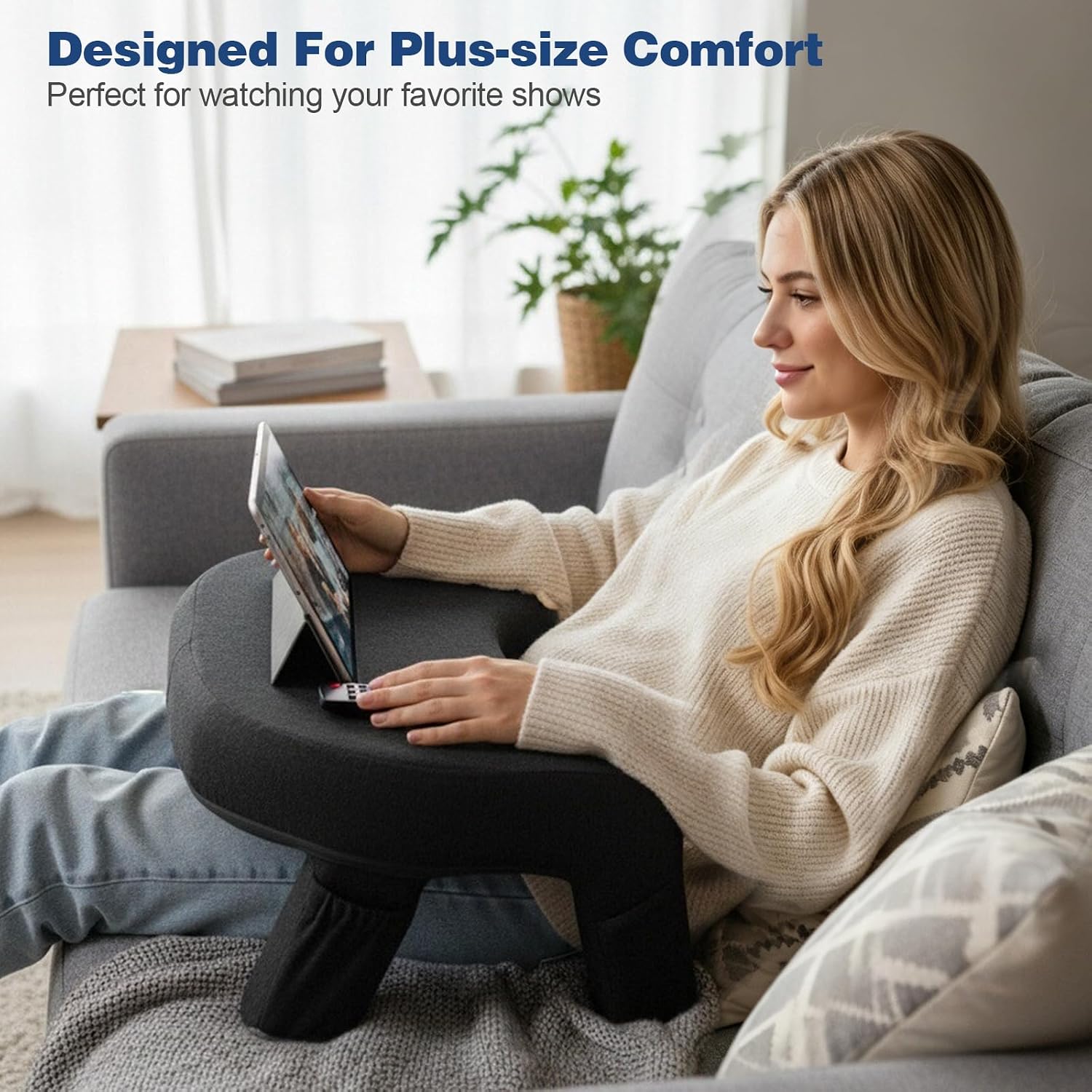 AZ GOGO Laptop Desk for Couch and Bed with Arm Rest, Reading Pillow for Bed with Armrest, Lap Desk for Surgery Recovery and Adults Gaming with Storage Pockets, Comfortable & Relaxing Body (Dark Grey)
