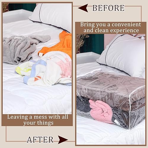 Miniatura 6 de Paquete de 6 bolsas de almacenamiento transparentes con cremallera, bolsas de almacenamiento de plástico para mantas, ropa de cama, organizador de