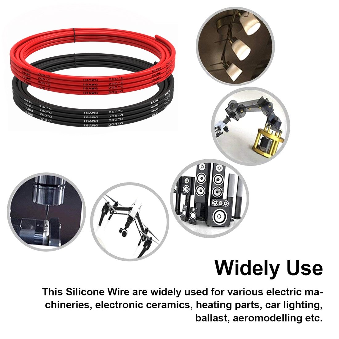 Fil électrique Silicone TUOFENG 18 AWG - 46 Mètres Noir + 46 Mètres Rouge, Flexible, Pour Bricolage