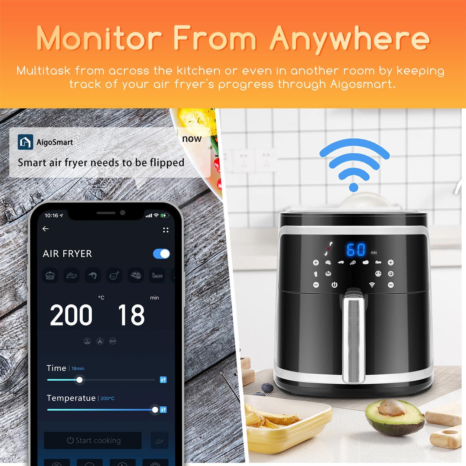 Buy Aigostar 1900W Smart WiFi Air Fryer, 7L Large Chip Fryers for Home