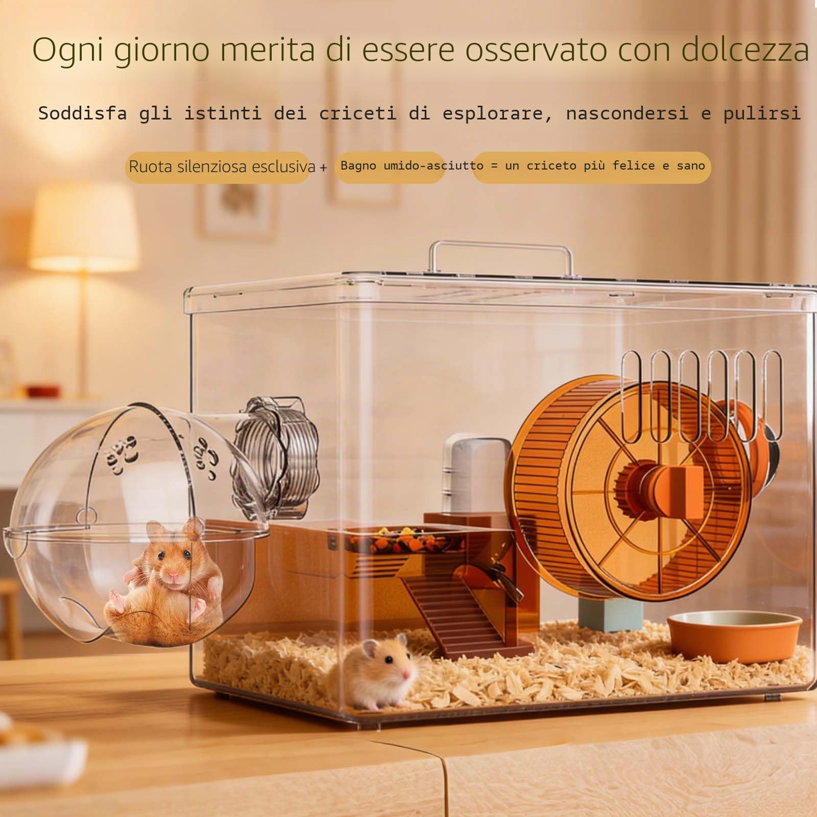 Gabbia per criceto 360° vista ventilata 2 piani con 7 accessori | Gabbia per criceto nano 40x25x24.5 cm, 2 piani, per topi, criceti nani e altri piccoli animali, per allevamento