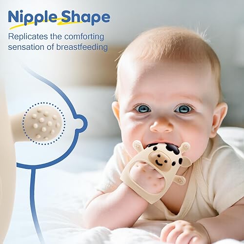 Miniatura 6 de TOHIBEE Paquete de 2 juguetes de dentición para bebés de 0-6 6-12 meses, guantes de dentición de vaca ajustables de silicona de grado alimenticio,