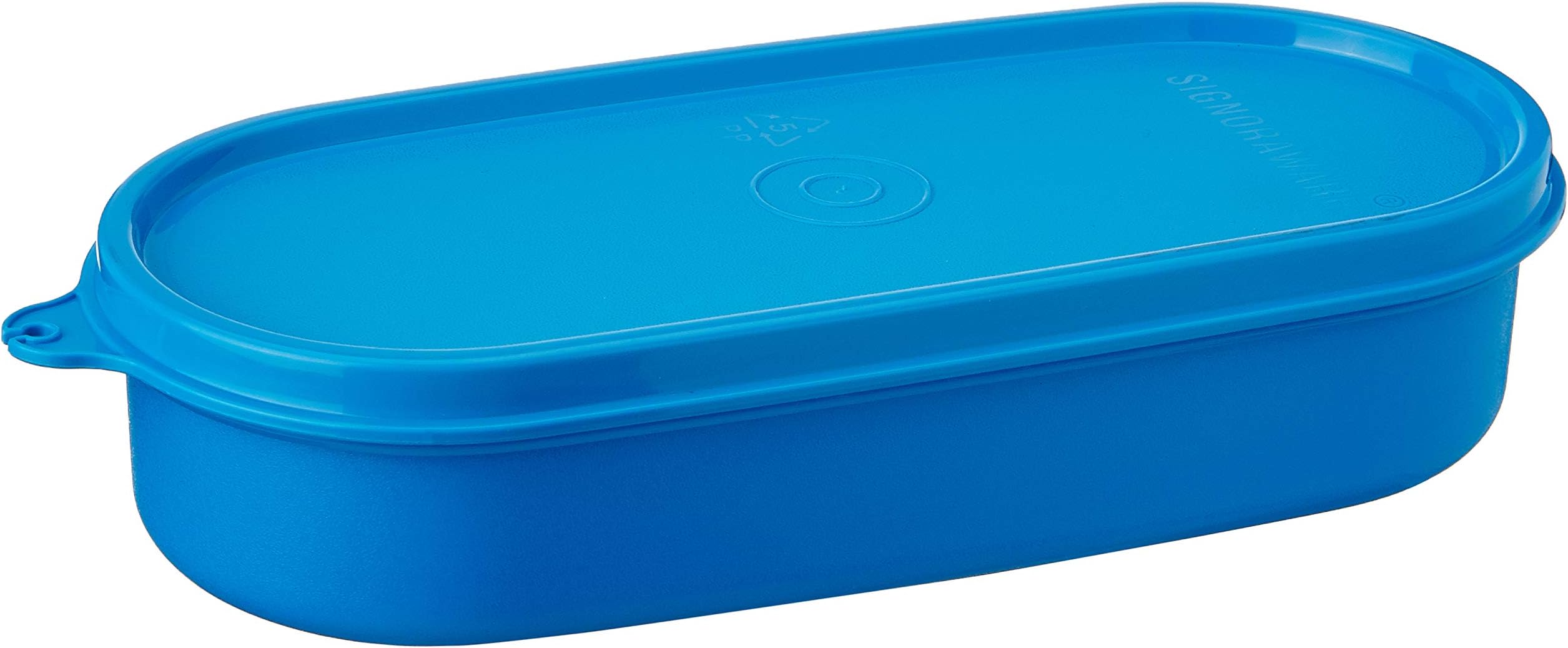 Signora Ware 500Ml Flat Oval Plastic Container With Lid, Bpa Free Bowl, Food Grade Box, Spill Leak Proof Case, Microwave Safe, Freezer Compatible, Semi Transparent, Store And Stack (0.5Litres Blue)