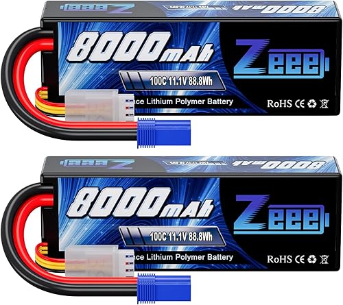 Zeee Batería Lipo de 11.1 V 3S 100C 8000 mAh con enchufe EC5 para 1/8 1/10 RC modelo de coche Truggy Buggy Team Associated (paquete de 2)
