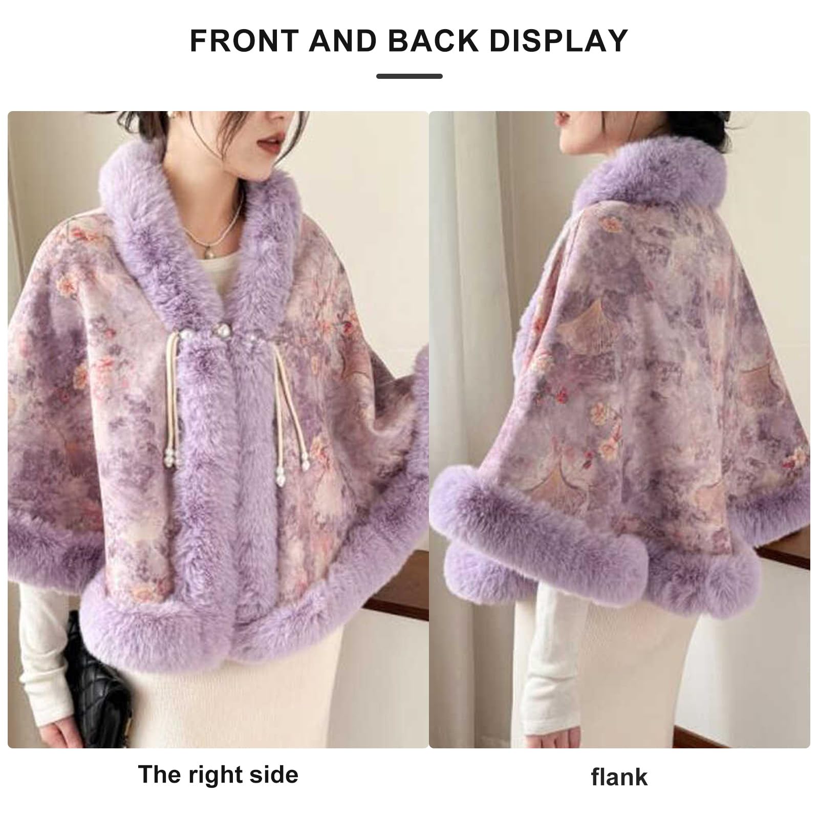 Colletto in pelliccia sintetica Donna Poncho invernale in peluche Scialle caldo addensato per attività casual e all ' aperto Scialle a strati versatile