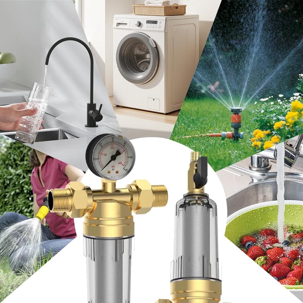 Riduttore di pressione dell'acqua, 3/4 pollici, aria compressa con filtro e manometro, riduttore di pressione dell'acqua, raccordi sicuri e durevoli, per la regolazione di filtri dell'acqua