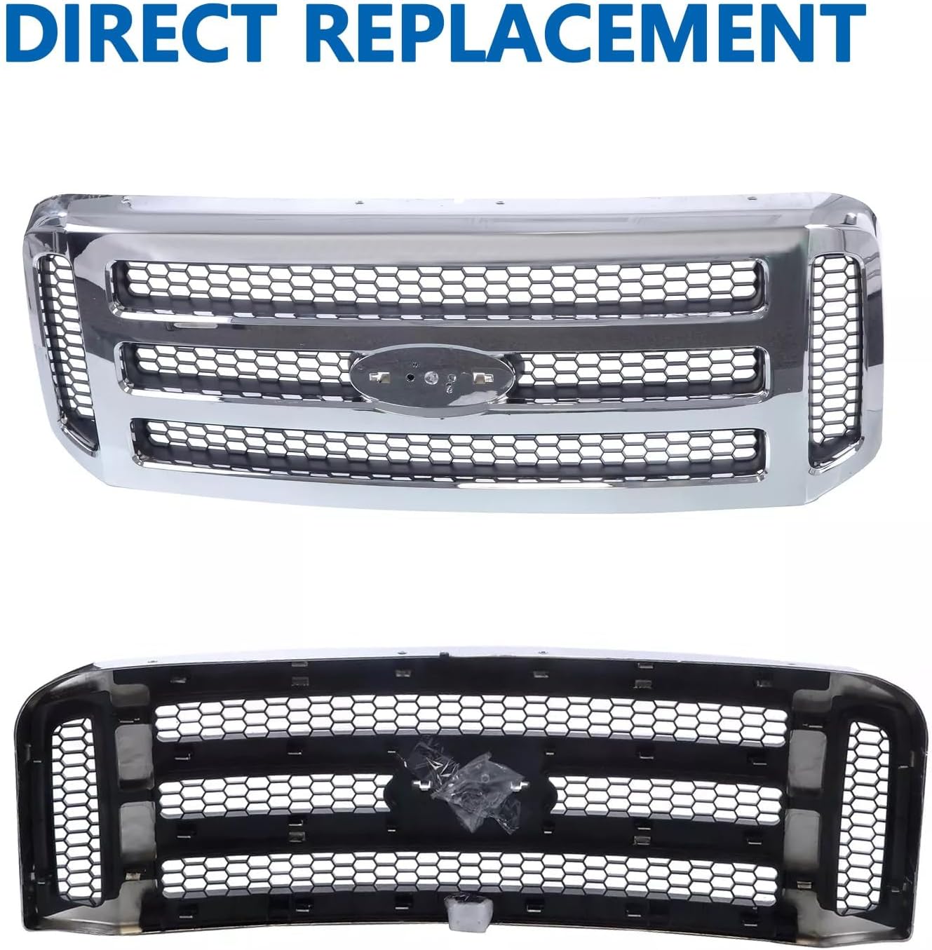 Perfit Liner Front Grille Grill Chrome Frame With Grat Honey Comb Insert Compatible With 2005-2007 FORD F250 F350 F450 F550 5C3Z8200BAA FO1200456