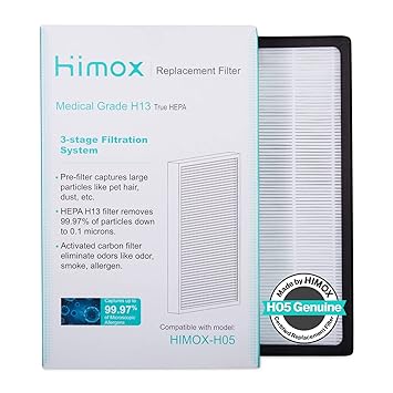 HIMOX H05 H13 Replacement Filter Medical Grade True HEPA FilterOnly Genuine HIMOX-H05 Replacement Filter Can the Performance of Your H05 Air Purifier) (Not Fit HIMOX H04 Air Purifier)