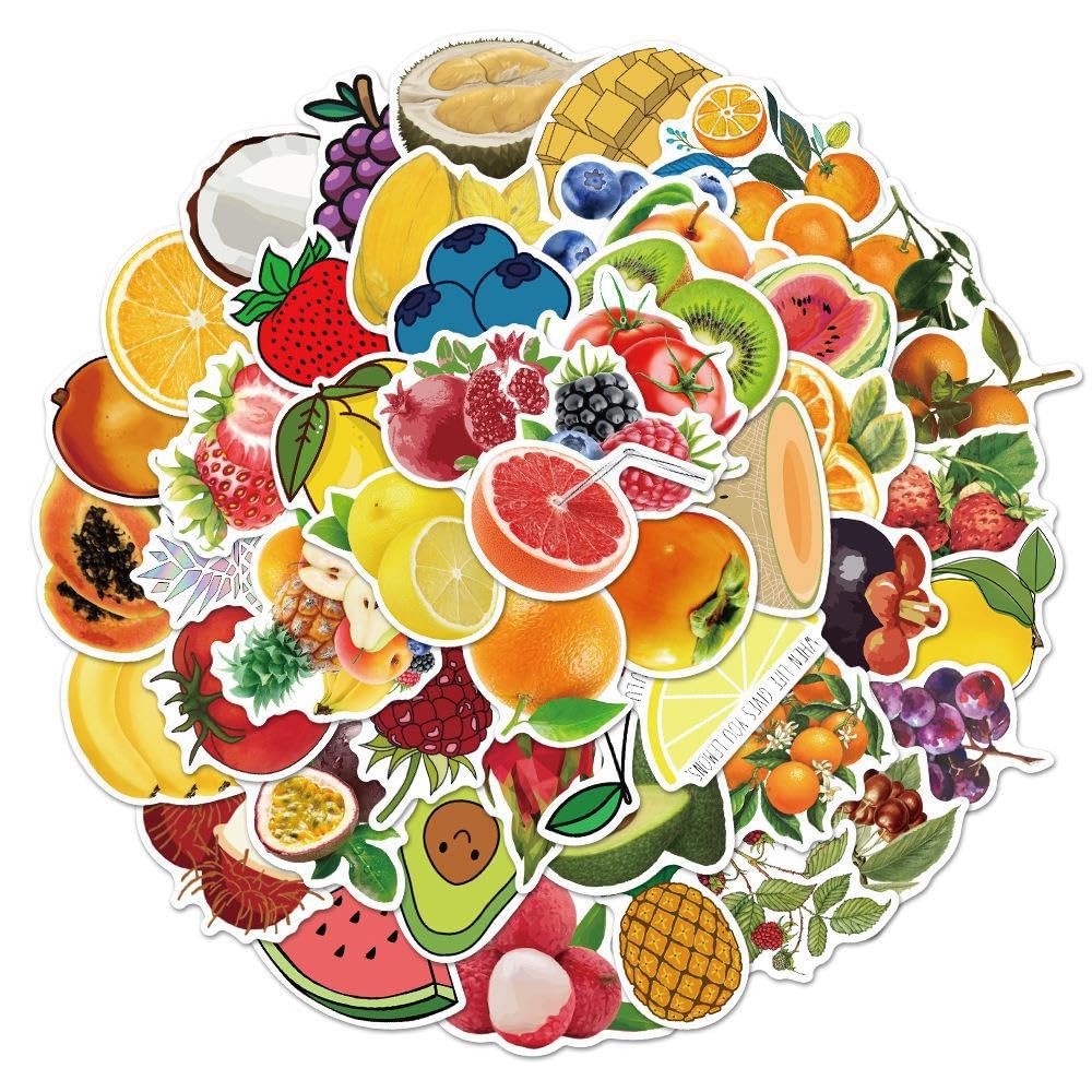 Fruit Stickers for Children - 100 Cute Cartoon Designs with Smiling Strawberry & Lemon, 2 Packs Assorted Fruits, Kids Craft Stickers