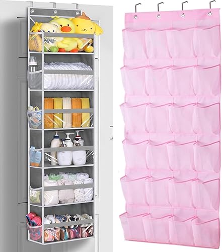 Miniatura 1 de MISSLO Organizador colgante de 6 estantes sobre la puerta + 24 bolsillos grandes de malla para niñas pequeñas
