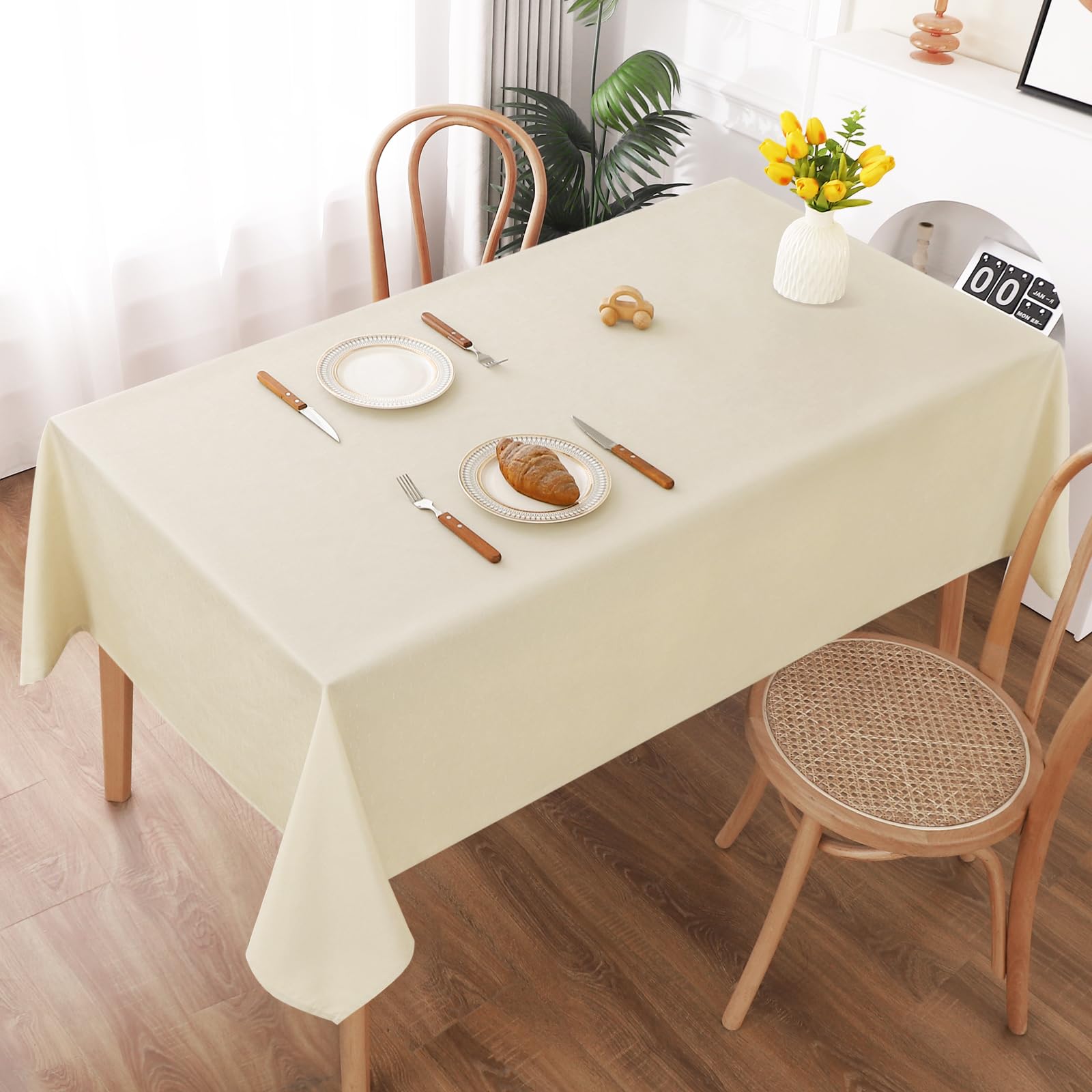 AooHome Tischdecke Abwaschbar, Beige Tischdecken 140x280cm Leinen-Optik Tischtuch aus Polyester Wasserabweisend mit Lotuseffekt, Dauerhaft Kratzfest für Wohnzimmer, Esszimmer, Balkon, Garten