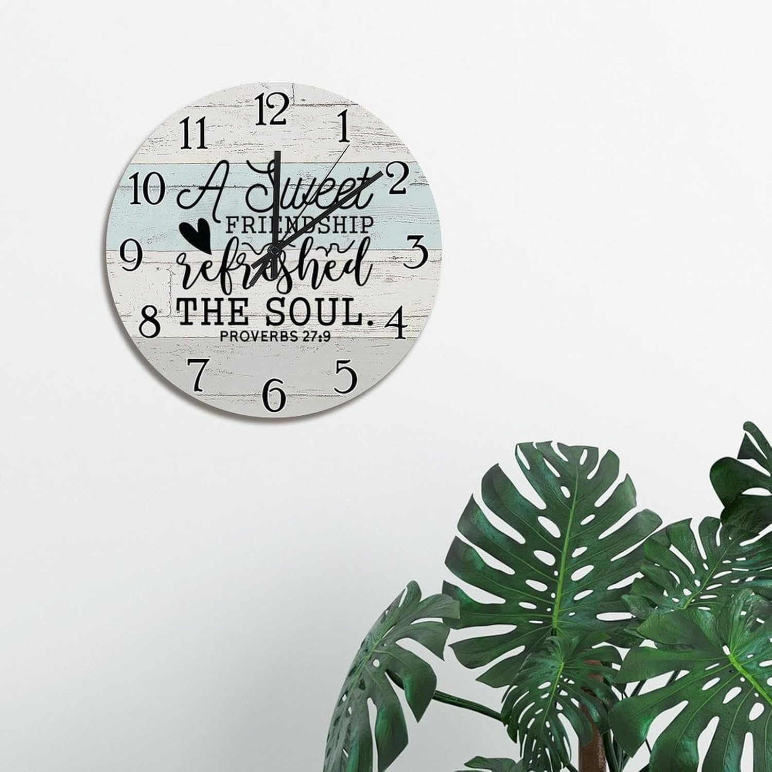 Bible Verse Clock A Sweet Friendship 15 Inch Wooden Wall Clocks Battery Operated Clock Silent Non-Ticking Scripture Print Decor for Bedroom Living Room Farmhouse Wall Decor