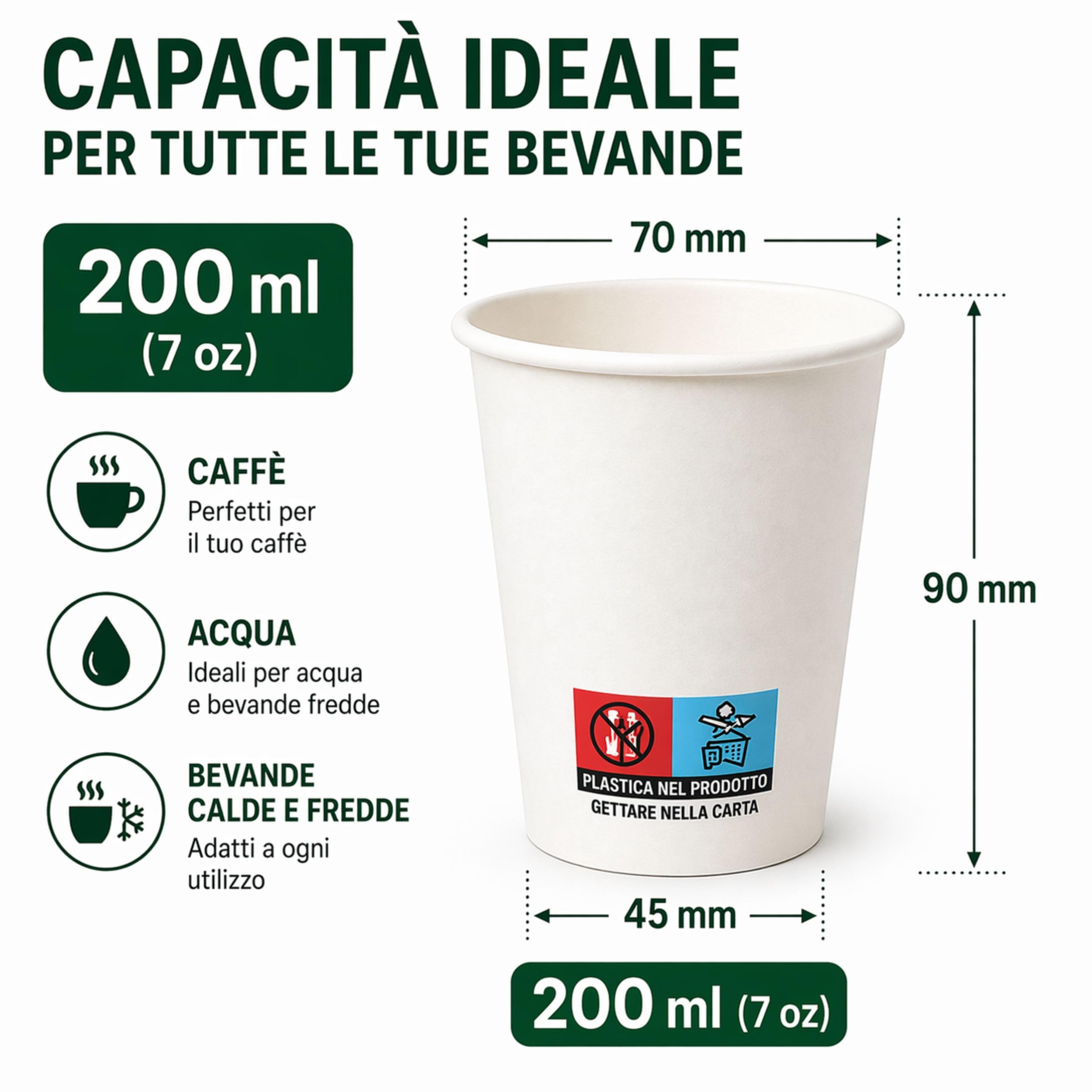 MP ECO SOLUTION 1000 Bicchieri Carta 200 ml Monouso Bianchi – Bicchieri Carta per Acqua e Bevande Calde – Ideali per Bar, Ufficio ed Eventi – Made in Italy