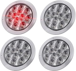 4 Pcs TMH 4 Inch Clear Lens Red LED Round Trailer Tail Lights with Chrome Bezel F3 Piranha 12 Diodes Sealed Clearance Lamp for Truck Bus Lorry 12V DC GAC12