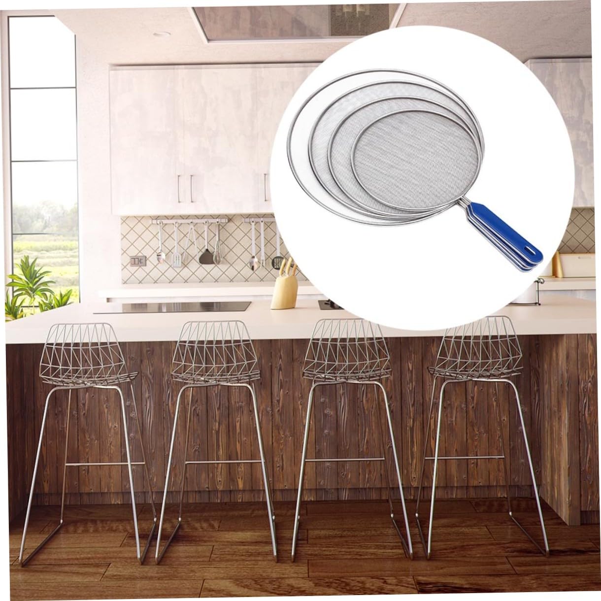Tapa Antisalpicaduras de Acero Inoxidable Azul para Cocina, Práctica Cubierta Antiderrames para Sartén, Pack de 4 Piezas Adecuado para Cocinar sin Ensuciar