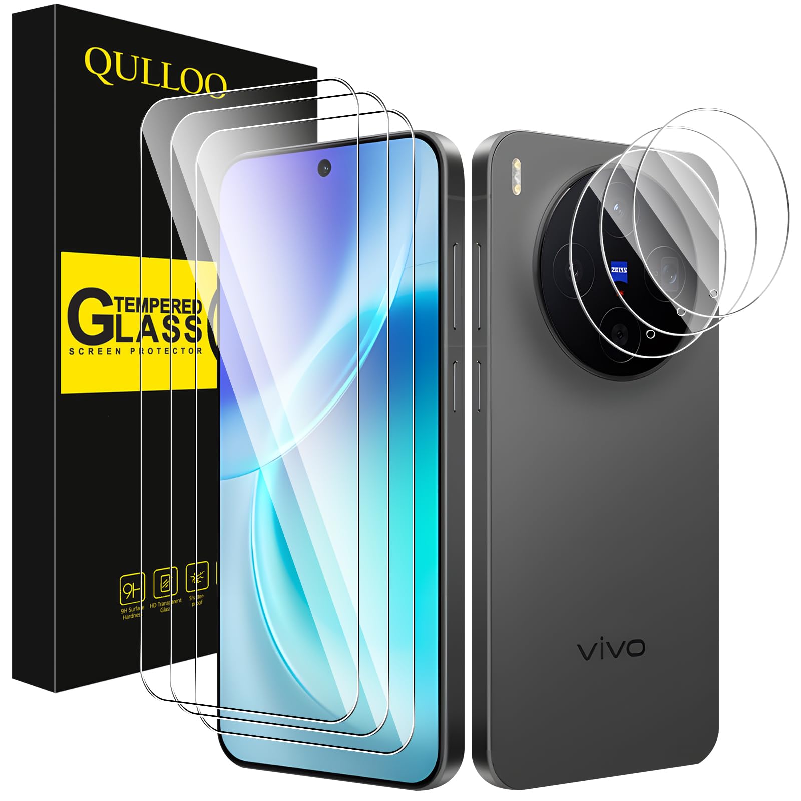 QULLOO per VIVO X300 Vetro Temperato, [3+3 Pezzi] Pellicola Vetro Protettiva & Pellicola Fotocamera, Durezza 9H Vetrino Protezione Schermo Anti Graffio Senza Bolle
