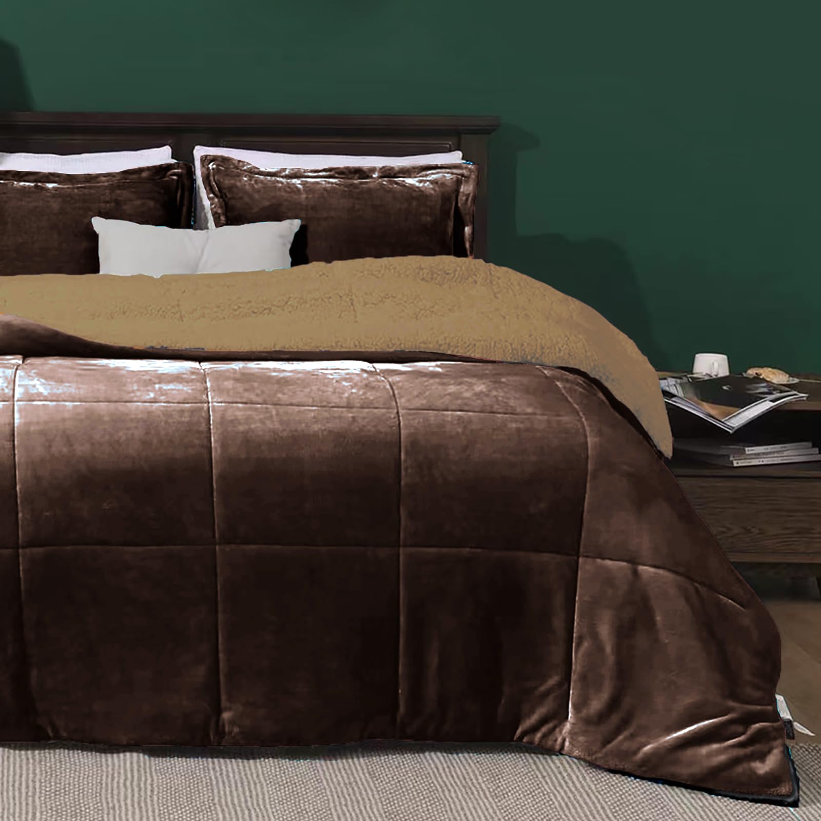 ForenTex Edredón nórdico con Borreguito Ultra Suave y cálido Set de Cama con Funda de Almohada (Marrón, Cama 135 y 150 cm (240x260 cm))
