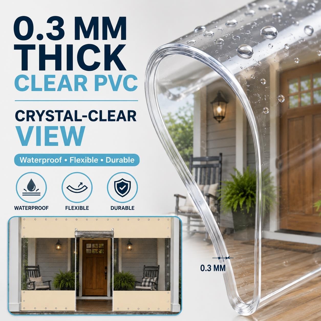 Transparente Plane mit Ösen, PVC Plane wasserdicht 0,3 mm, Outdoor Vorhang