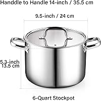 Vista 8 de Cook N Home Olla de Acero Inoxidable con Tapa de 6 Cuartos, Olla de Sopa Tri-Ply Clad, Olla de Cocción por Inducción, Plateado