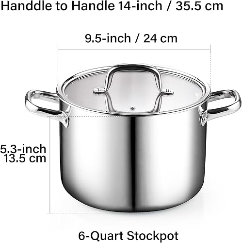 Miniatura 8 de Cook N Home Olla de Acero Inoxidable con Tapa de 6 Cuartos, Olla de Sopa Tri-Ply Clad, Olla de Cocción por Inducción, Plateado