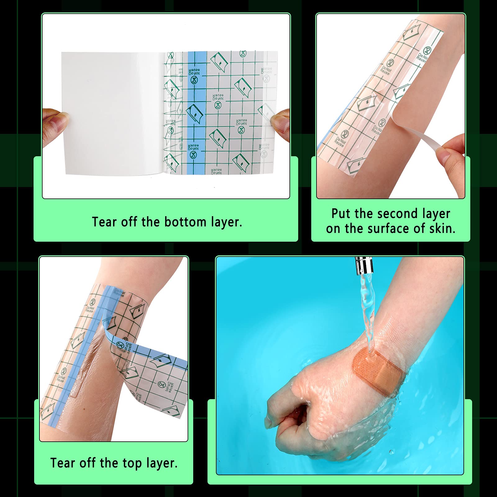 Nuanchu 50 Pcs Transparent Stretch Waterproof PU Film Rounded Rectangular Adhesive Bandages Tattoo Bandage Transparent Film Dressing Skin Cover Up Tape For Tattoo Clear Wrap(4 X 5.1 Inch-909981