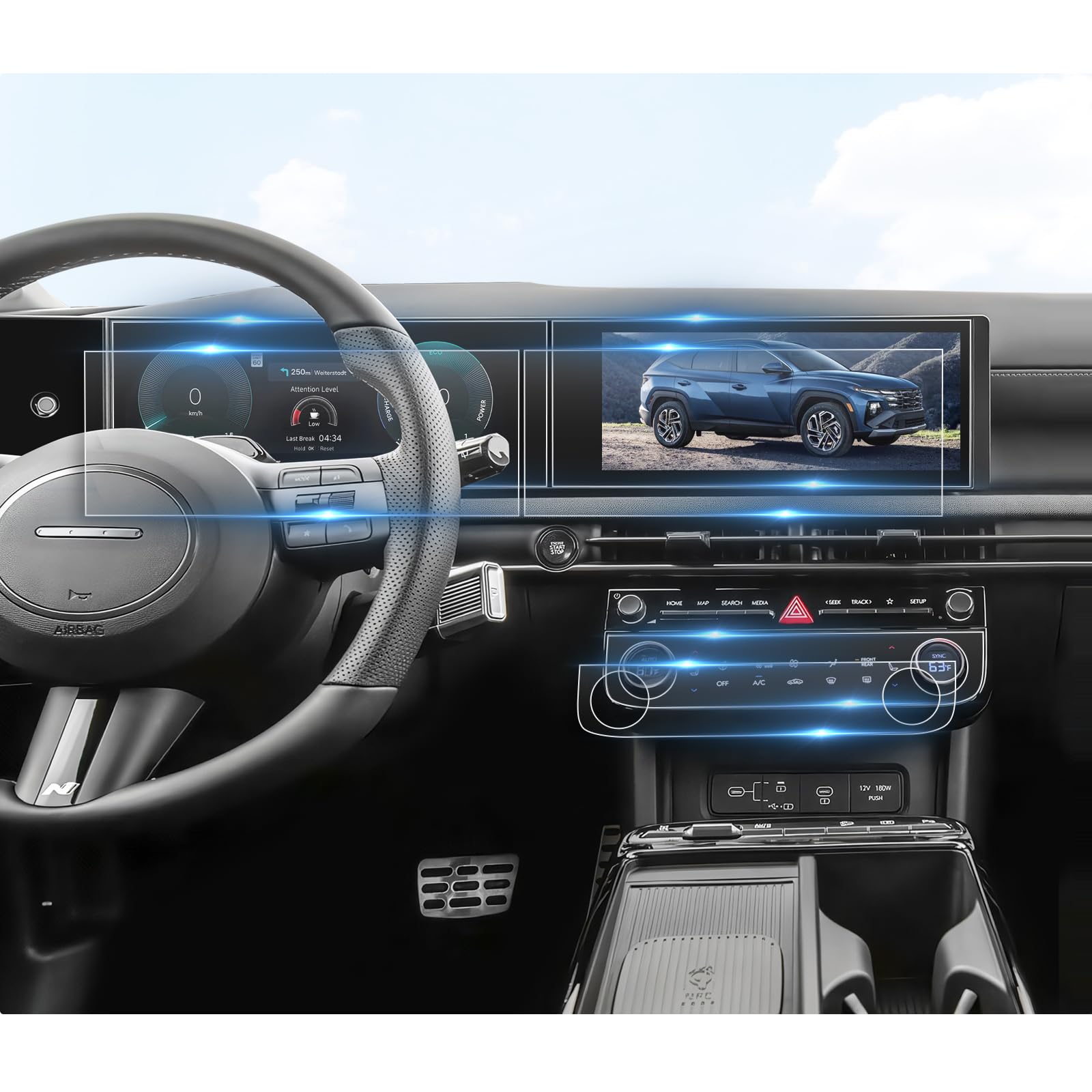 BIBIBO Tucson NX4 2025 Premium Pellicola Protettiva Compatibile con Hyundai Tucson NX4 2025, 12,3" Nano Accessori Antigraffio (Navi + Cockpit + Climatizzatore 6 Pezzi)